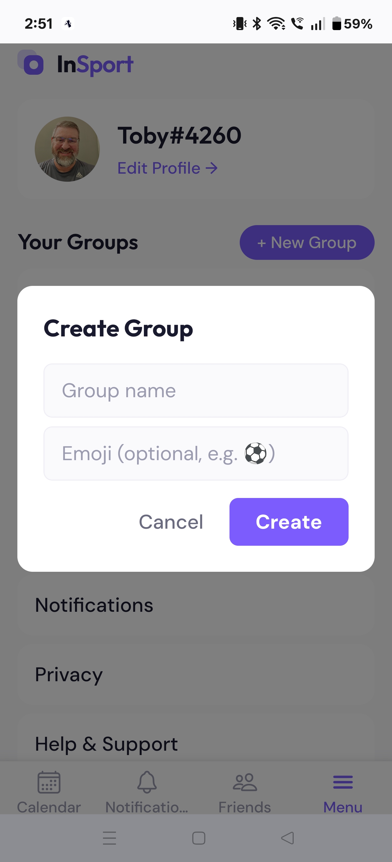 Create group screen