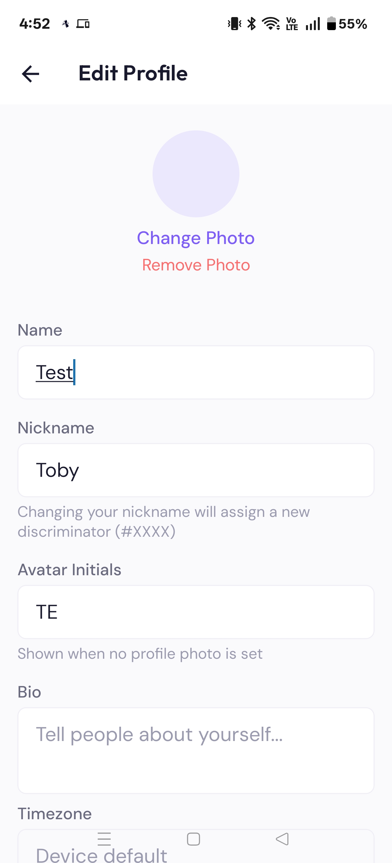 Profile / Edit Profile screen