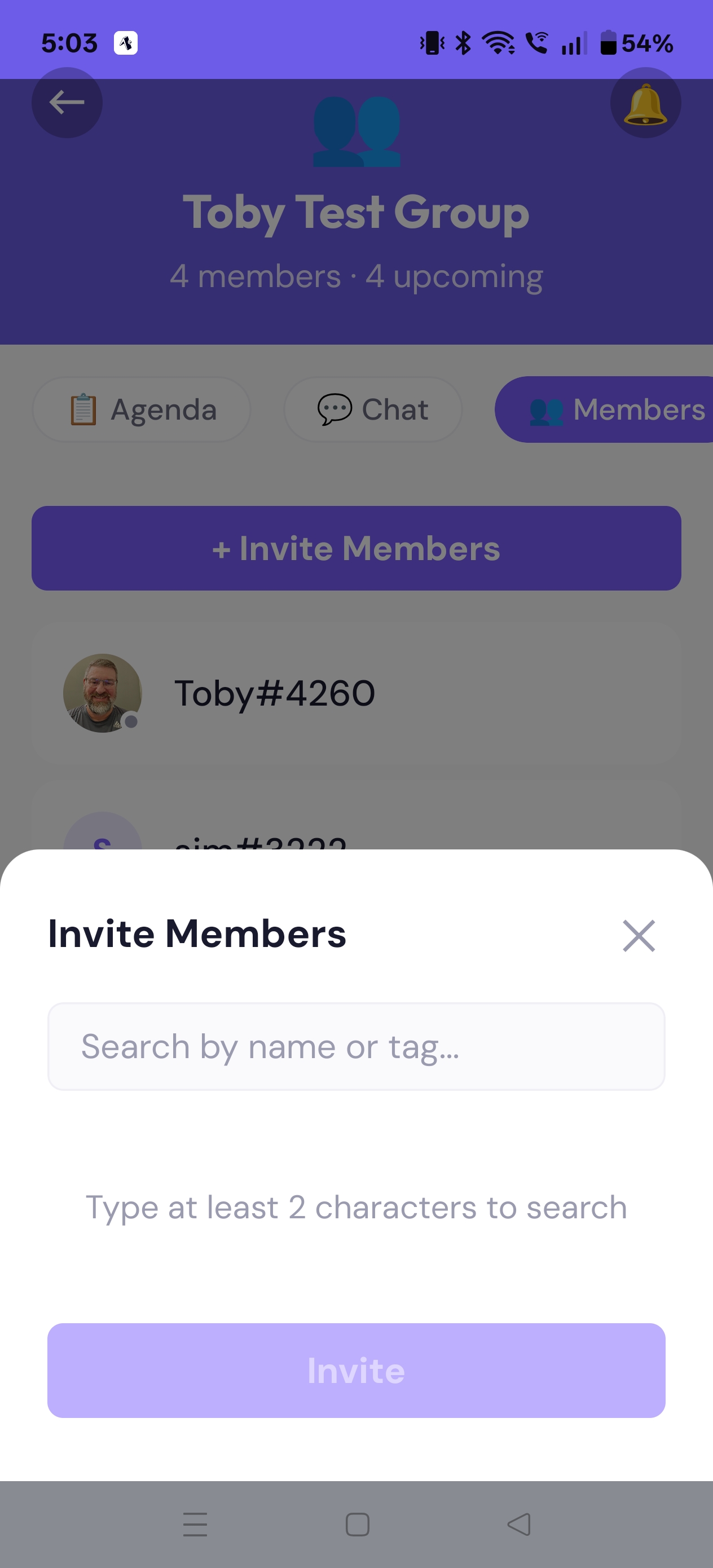 Pending group invites screen