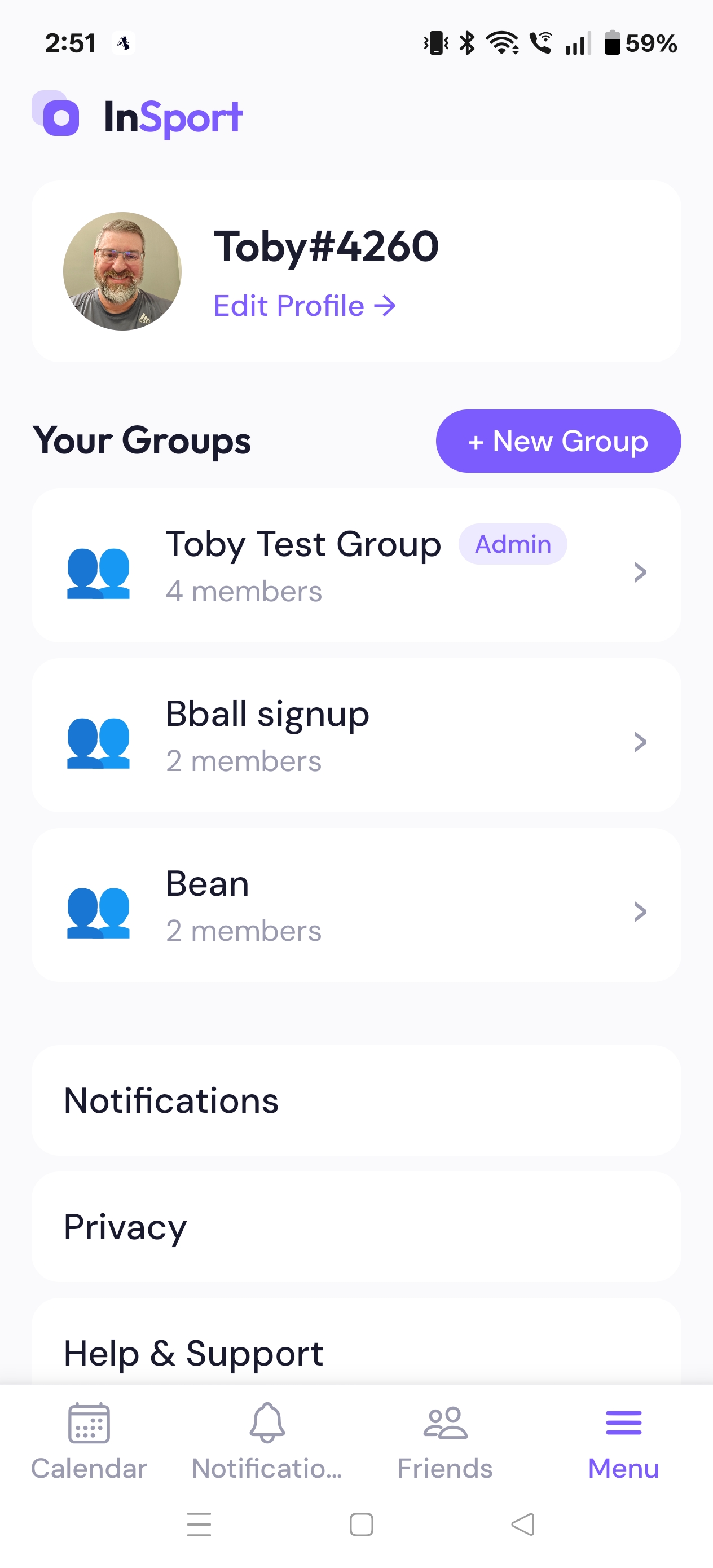 Groups list / home screen